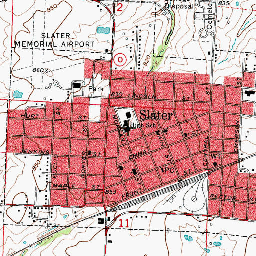 Topographic Map of City of Slater, MO