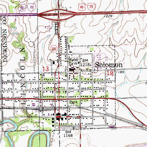 Topographic Map of City of Solomon, KS