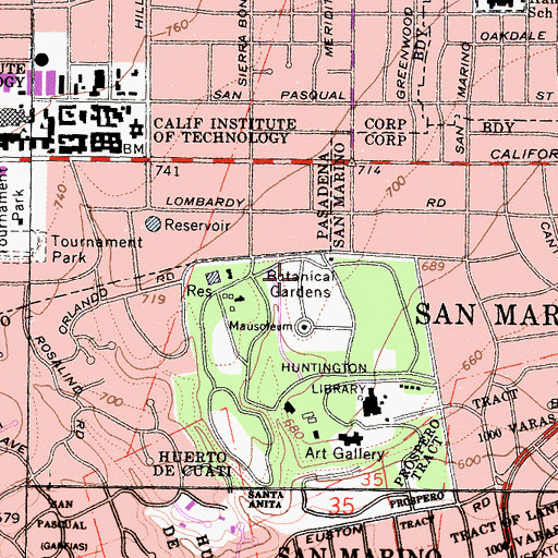 Topographic Map of Botanical Gardens, CA