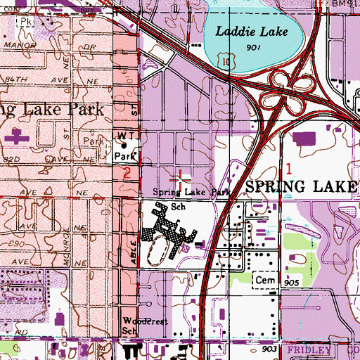 Topographic Map of City of Spring Lake Park, MN