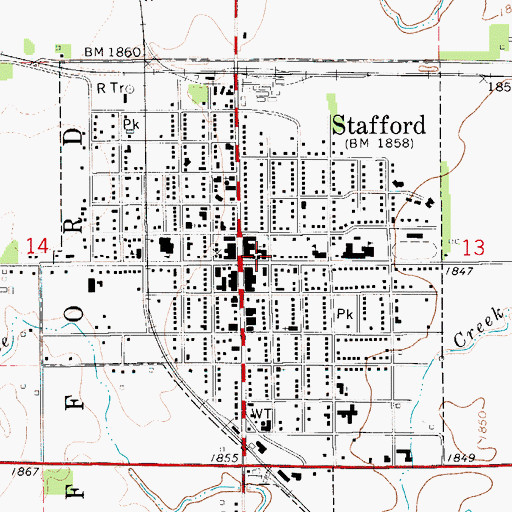 Topographic Map of City of Stafford, KS
