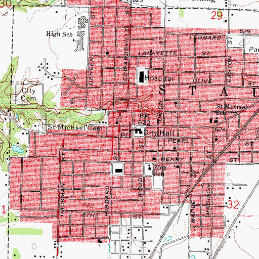 Topographic Map of City of Staunton, IL