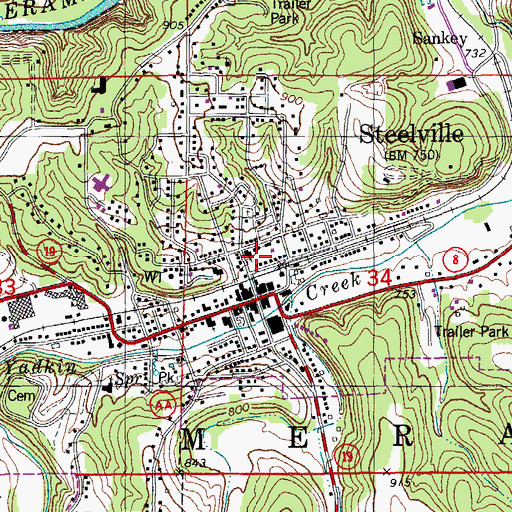 Topographic Map of City of Steelville, MO