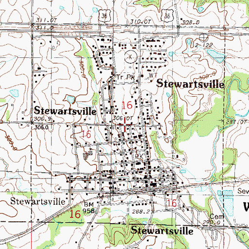 Topographic Map of City of Stewartsville, MO