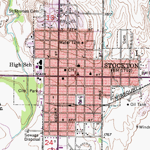 Topographic Map of City of Stockton, KS