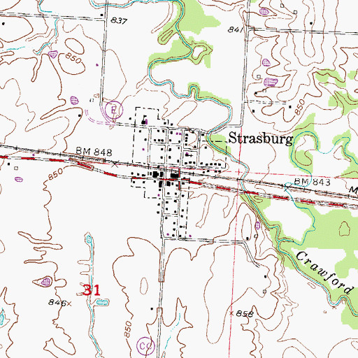Topographic Map of City of Strasburg, MO