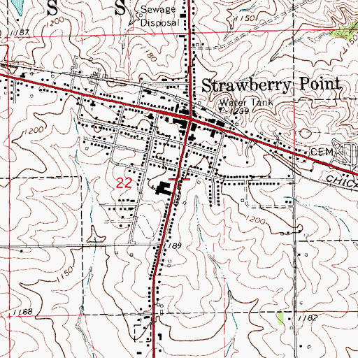 Topographic Map of City of Strawberry Point, IA