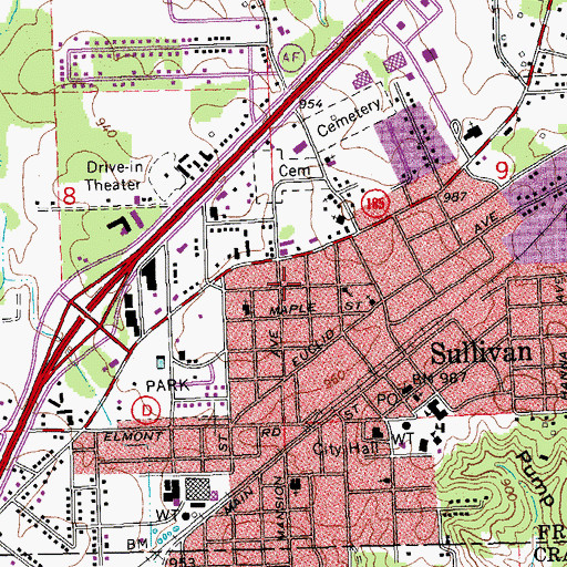 Topographic Map of City of Sullivan, MO