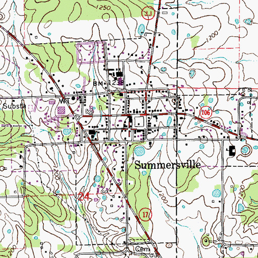 Topographic Map of City of Summersville, MO