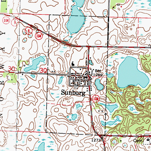 Topographic Map of City of Sunburg, MN