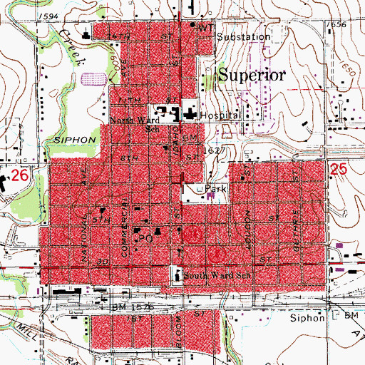 Topographic Map of City of Superior, NE