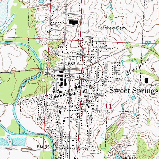 Topographic Map of City of Sweet Springs, MO