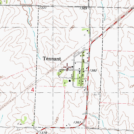 Topographic Map of City of Tennant, IA