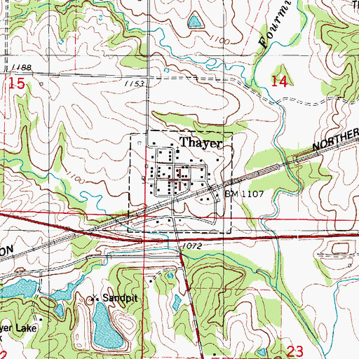 Topographic Map of City of Thayer, IA