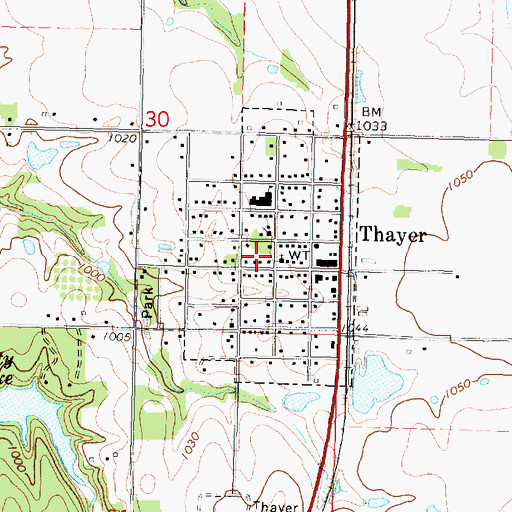 Topographic Map of City of Thayer, KS