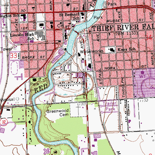 Topographic Map of City of Thief River Falls, MN