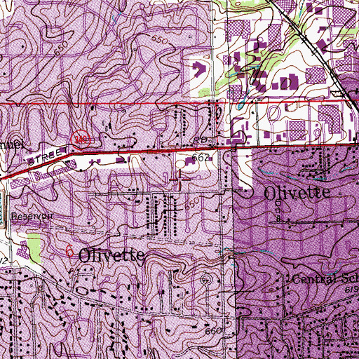 Topographic Map of City of Olivette, MO