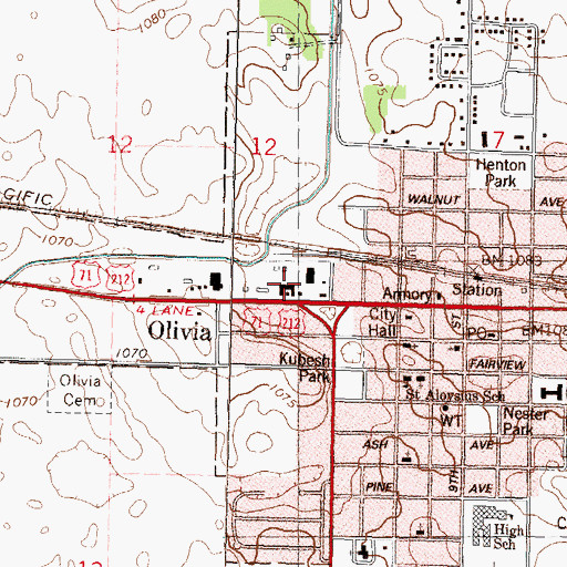 Topographic Map of City of Olivia, MN