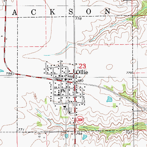 Topographic Map of City of Ollie, IA