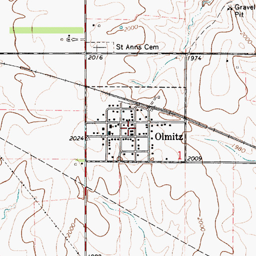 Topographic Map of City of Olmitz, KS