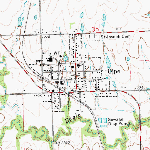 Topographic Map of City of Olpe, KS