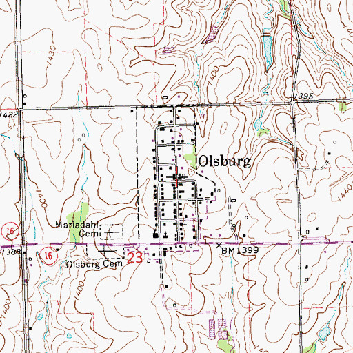 Topographic Map of City of Olsburg, KS