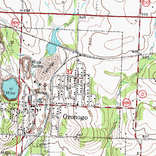 Topographic Map of City of Oronogo, MO