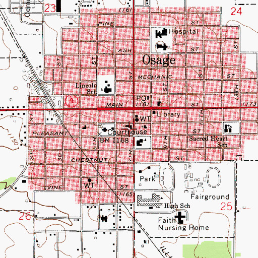 Topographic Map of City of Osage, IA