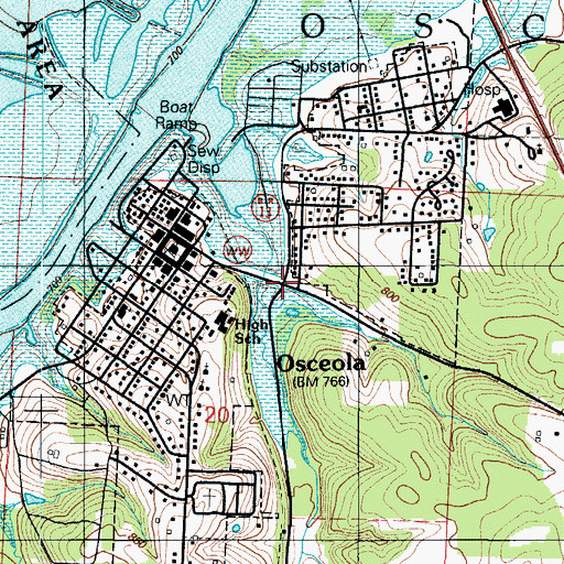 Topographic Map of City of Osceola, MO