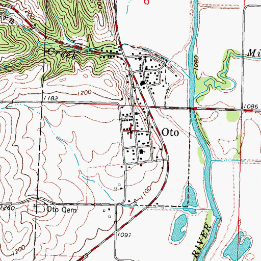 Topographic Map of City of Oto, IA