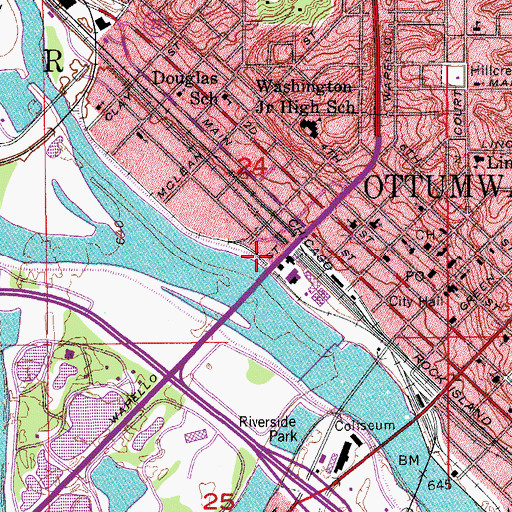 Topographic Map of City of Ottumwa, IA