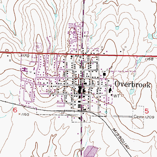 Topographic Map of City of Overbrook, KS