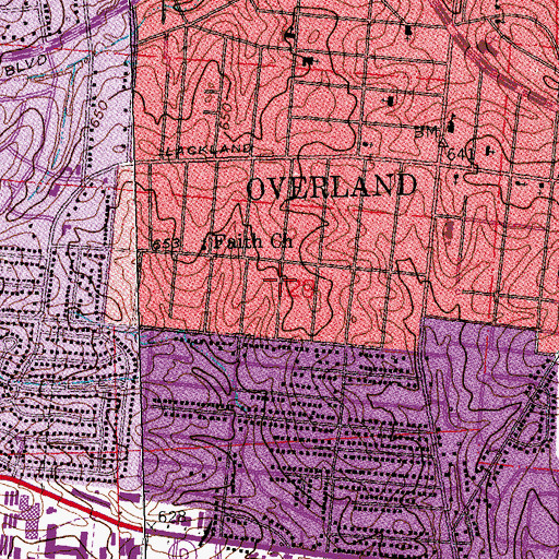 Topographic Map of City of Overland, MO
