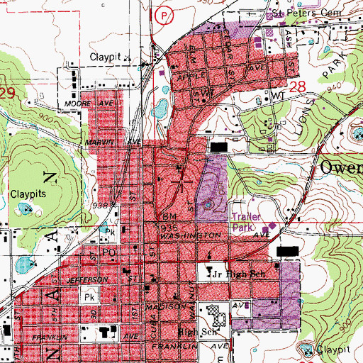 Topographic Map of City of Owensville, MO