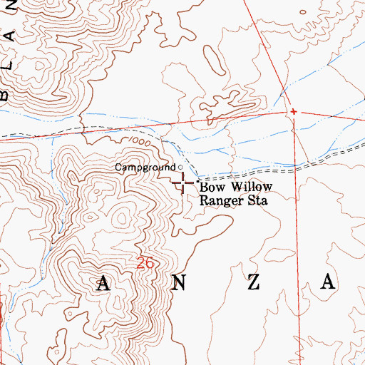 Topographic Map of Bow Willow Ranger Station, CA