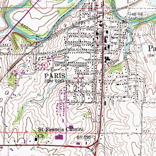 Topographic Map of City of Paris, MO