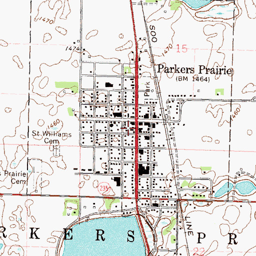 Topographic Map of City of Parkers Prairie, MN
