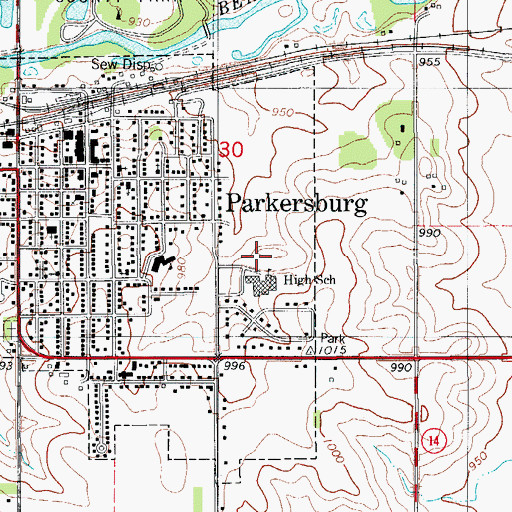 Topographic Map of City of Parkersburg, IA