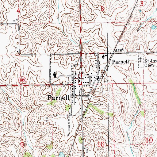 Topographic Map of City of Parnell, IA