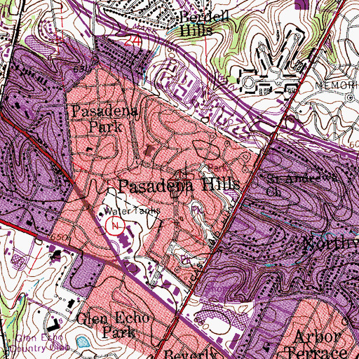 Topographic Map of City of Pasadena Hills, MO