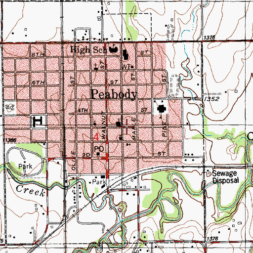 Topographic Map of City of Peabody, KS
