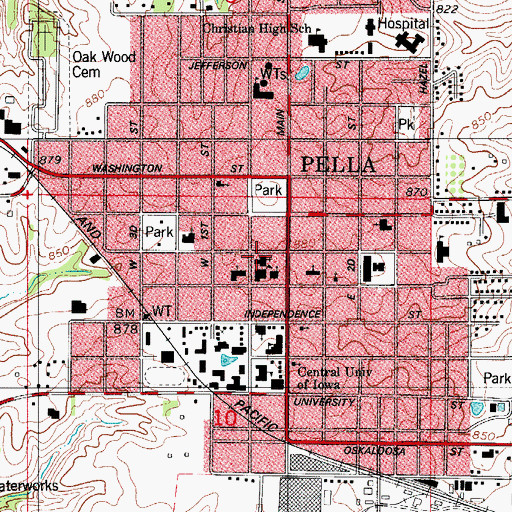 Topographic Map of City of Pella, IA