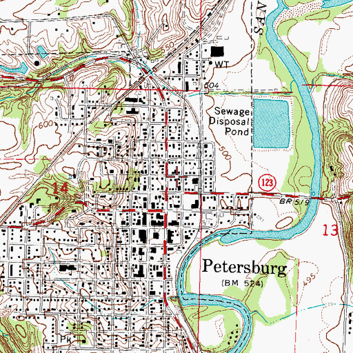 Topographic Map of City of Petersburg, IL