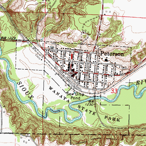 Topographic Map of City of Peterson, IA