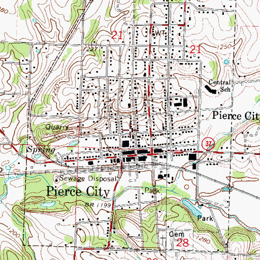 Topographic Map of City of Pierce City, MO