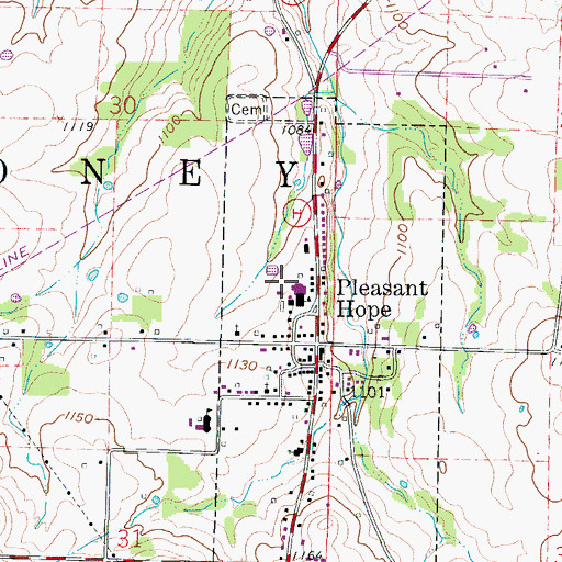 Topographic Map of City of Pleasant Hope, MO