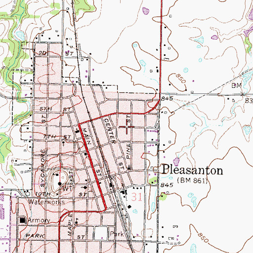 Topographic Map of City of Pleasanton, KS