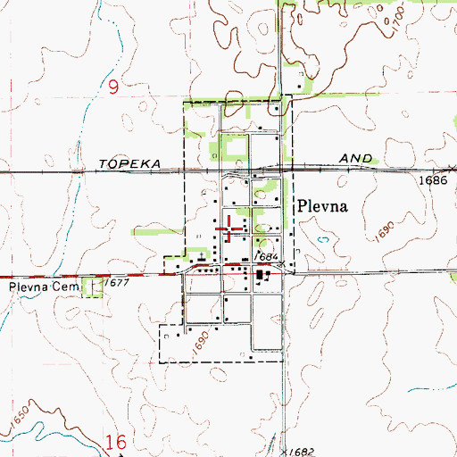 Topographic Map of City of Plevna, KS