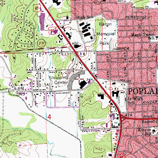 Topographic Map of City of Poplar Bluff, MO
