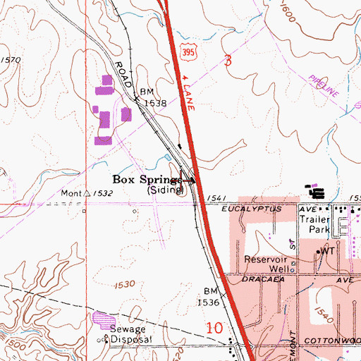 Topographic Map of Box Springs, CA